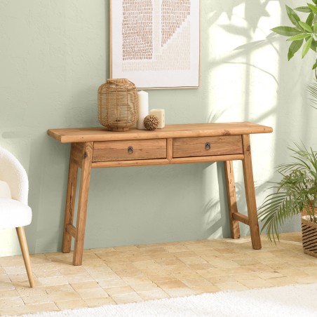 SANDY - Recycled Pine Console Table with 2 Drawers