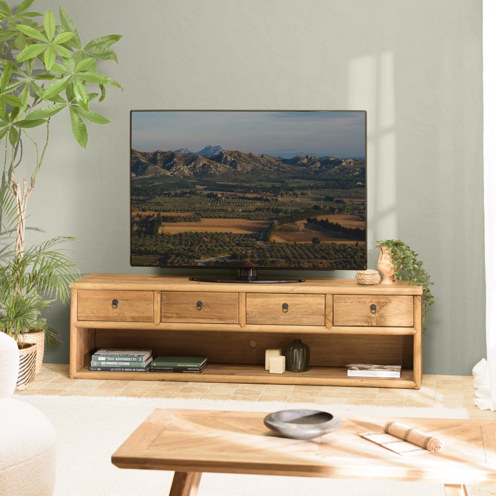 SANDY - TV Stand with 4 Drawers and 1 Niche, 200cm Recycled Pine Wood SANDY - TV Stand with 4 Drawers and 1 Niche, 200cm Recycled Pine Wood