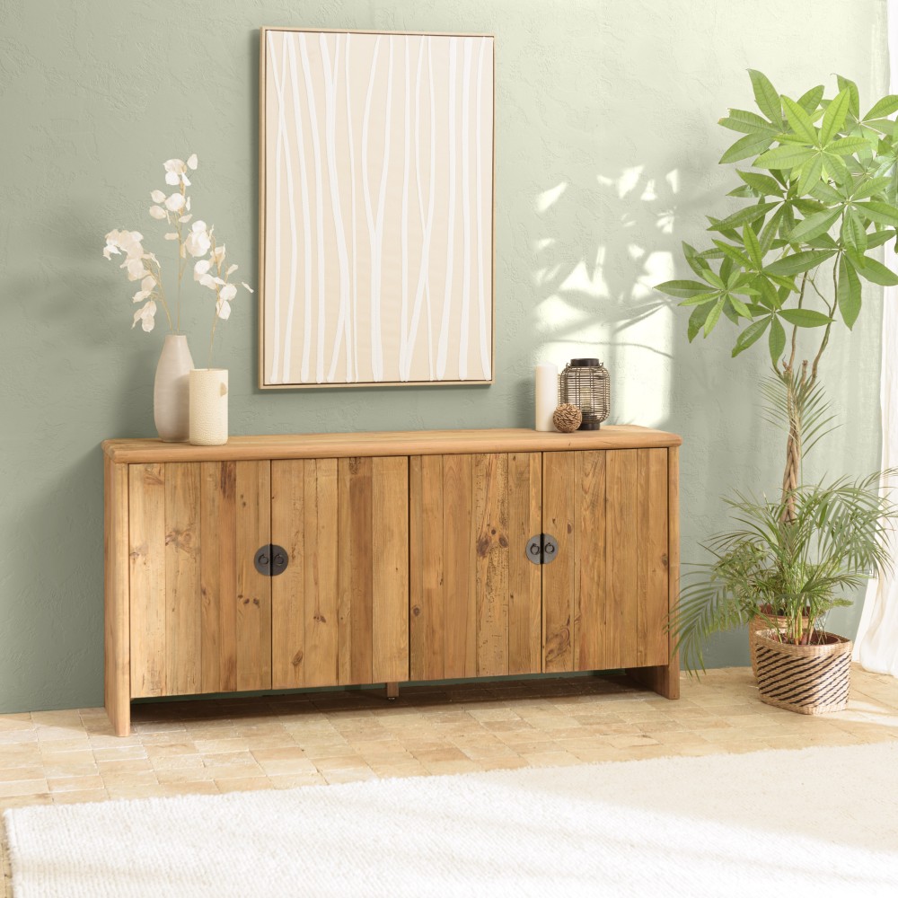 Buffet en pin recyclé SANDY - Meuble de rangement 4 portes Buffet en pin recyclé SANDY - Meuble de rangement 4 portes
