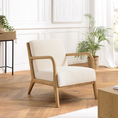 PIERRE Low Armchair in Ecru Bouclé Fabric - Cozy and Stylish Design