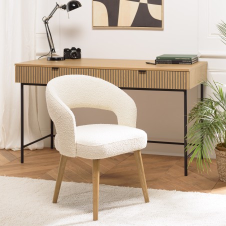PIERRE Chair - Ecru Bouclé Fabric with Open Backrest