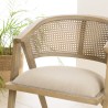Chaise en bois PIERRE - Assise tissu lin et dossier rotin naturel