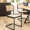Lot 2 chaises bois noir/rotin naturel métal
