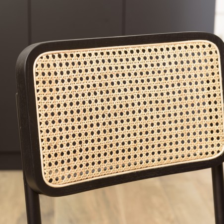 PIERRE - Set of 2 Chairs with Black Wood Seat and Rattan Backrest