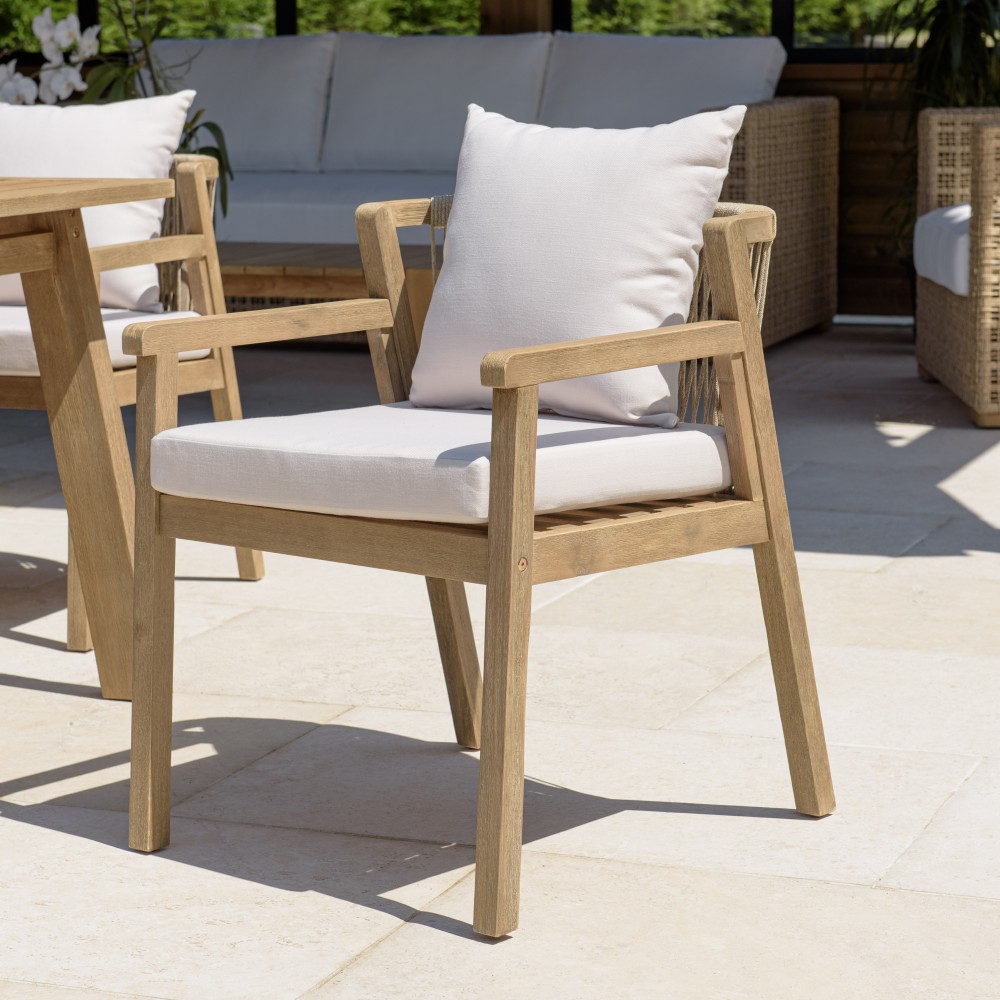 Lot de 2 fauteuils CELESTIN acacia/cordage synth. beige Lot de 2 fauteuils CELESTIN acacia/cordage synth. beige