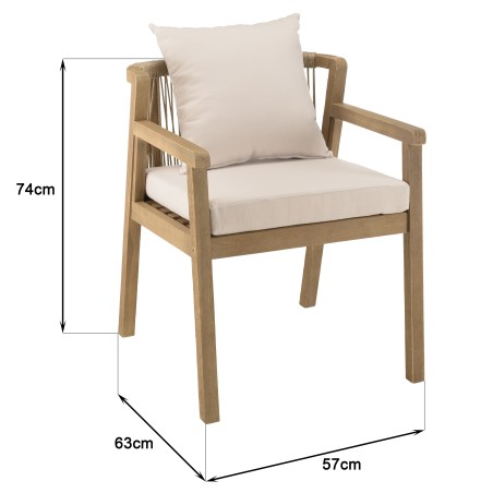 CELESTIN - Set of 2 Acacia/Synthetic Rope Armchairs, Beige with Grey Cushions