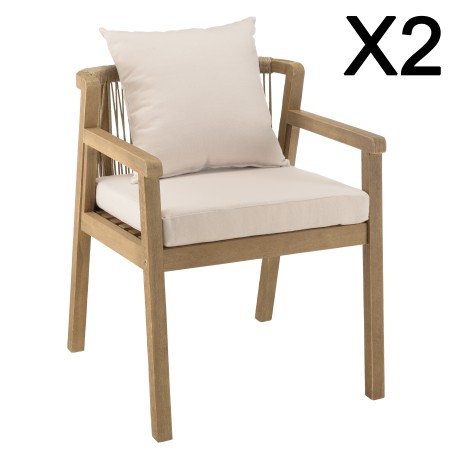 Lot de 2 fauteuils CELESTIN acacia/cordage synth. beige