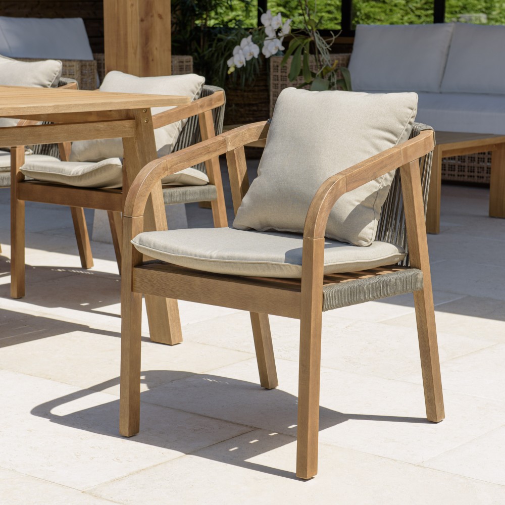 Lot de 2 fauteuils CELESTIN en acacia et cordage synthétique Lot de 2 fauteuils CELESTIN en acacia et cordage synthétique