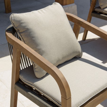 CELESTIN - Set of 2 Acacia/Synthetic Rope Armchairs, Pine Green with Cushions