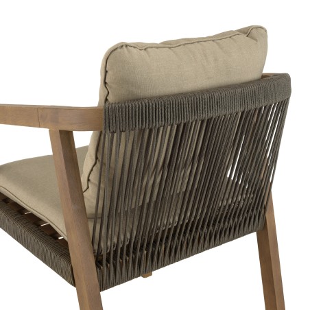 CELESTIN - Set of 2 Acacia/Synthetic Rope Armchairs, Pine Green with Cushions