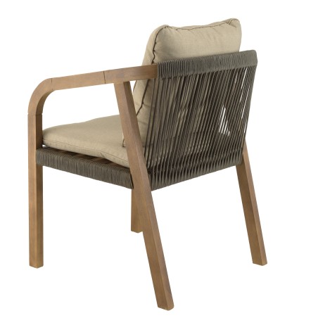 CELESTIN - Set of 2 Acacia/Synthetic Rope Armchairs, Pine Green with Cushions