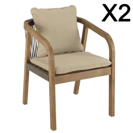 Lot de 2 fauteuils CELESTIN en acacia et cordage synthétique