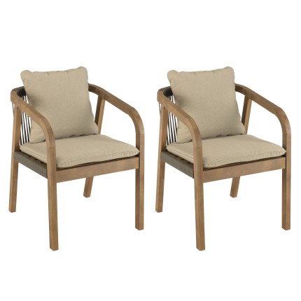 CELESTIN - Set of 2 Acacia/Synthetic Rope Armchairs, Pine Green with Cushions