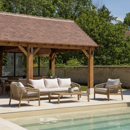Salon de jardin CELESTIN en acacia/cordage synthétique beige