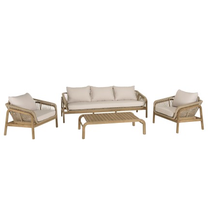 Salon de jardin CELESTIN en acacia/cordage synthétique beige