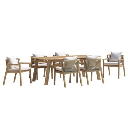 Salon de jardin CELESTIN en acacia et cordage beige