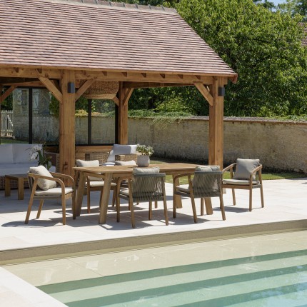 Celestin 6-Seater Garden Furniture Set in Acacia/Pine Green Rope