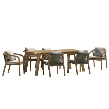 Salon de jardin CELESTIN en acacia et cordage vert sapin
