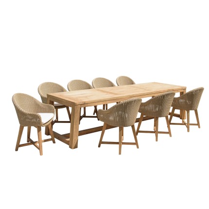 KALLY Set no. 8 Recycled Teak & Rattan Garden Furniture Set for 8/10 People