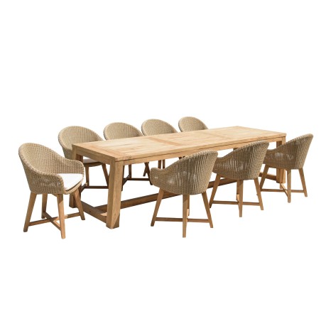 KALLY Set no. 8 Recycled Teak & Rattan Garden Furniture Set for 8/10 People