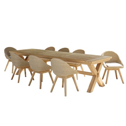 Ensemble Salon de jardin KALLY - Lot n°12 Teck recyclé Rotin synthétique