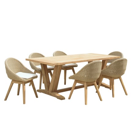 KALLY Set no. 20 Recycled Teak and Synthetic Rattan Garden Furniture Set for 6 People
