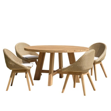 Salon de jardin KALLY en teck recyclé et rotin synthétique