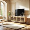 Helena TV Stand with 4 Glass Doors - Green Pine Frame & Black Metal