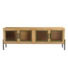 Helena TV Stand with 4 Glass Doors - Green Pine Frame & Black Metal