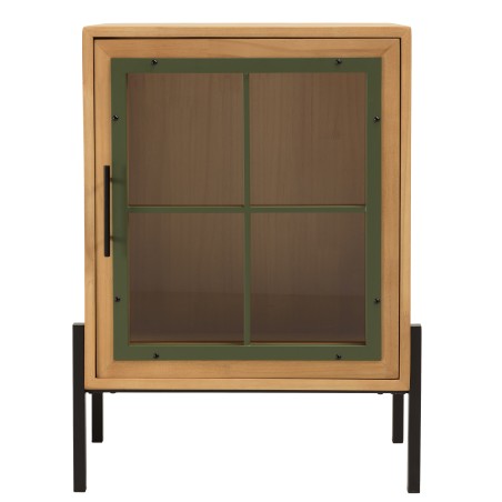 HELENA Sideboard with 1 Glass Door - Green Pine Frame and Black Metal