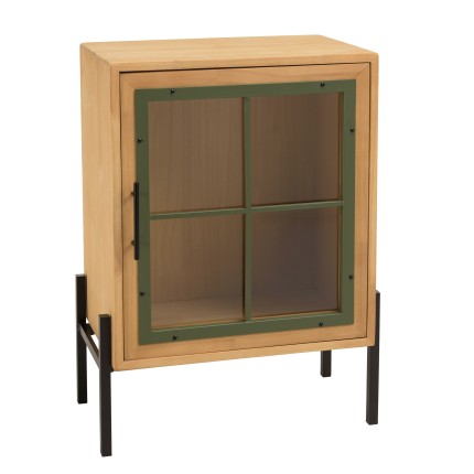 HELENA Sideboard with 1 Glass Door - Green Pine Frame and Black Metal