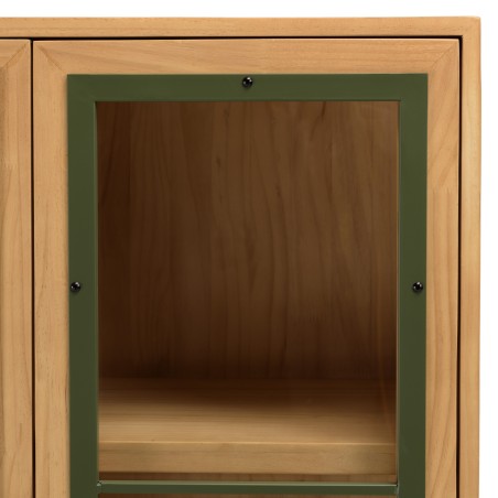 Vaisselier HELENA - 2 portes vitrées - Encadrement vert pin et métal noir