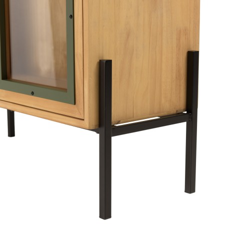 HELENA Dresser with 2 Glass Doors - Green Pine & Black Metal