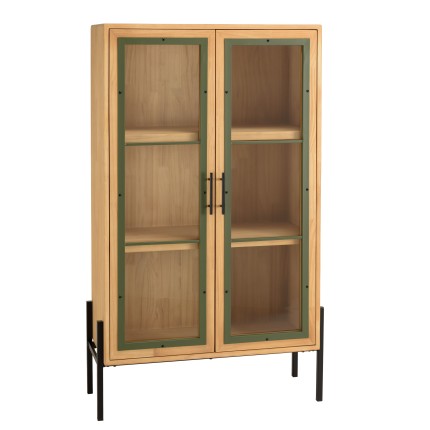 HELENA Dresser with 2 Glass Doors - Green Pine & Black Metal