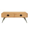 Table basse HELENA - Pin naturel 2 tiroirs métal vert
