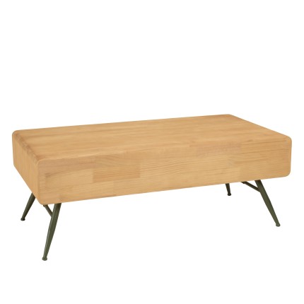 Table basse HELENA - Pin naturel 2 tiroirs métal vert