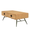Table basse HELENA - Pin naturel 2 tiroirs métal vert