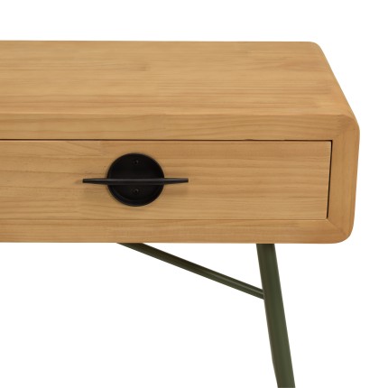 Console HELENA en pin naturel et métal vert