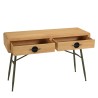 HELENA Console Table with 2 Drawers | Natural Pine & Green Metal Legs