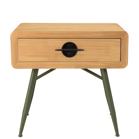 HELENA Bedside Table - Natural Pine with Green Metal Legs