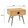 HELENA Bedside Table - Natural Pine with Green Metal Legs