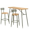HELENA Bar Set - Pine & Green Metal - 1 Bar + 2 Stools