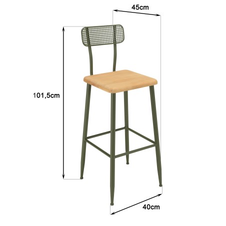 HELENA Bar Set - Pine & Green Metal - 1 Bar + 2 Stools