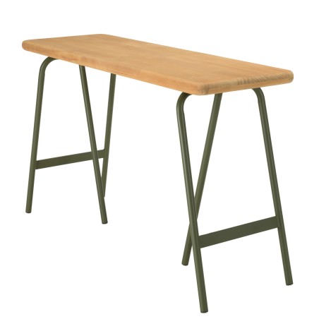 HELENA Console Table - Pine Top & Green Metal Trestle Legs