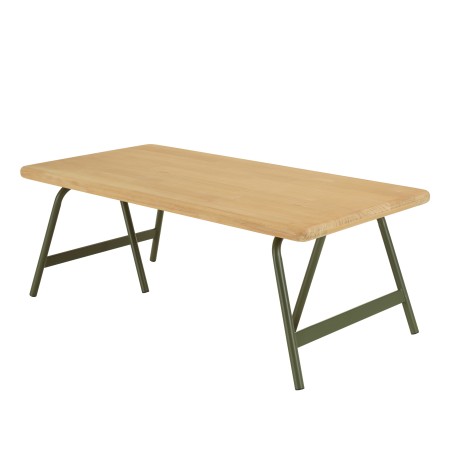 HELENA Coffee Table - Pine Top & Green Metal Trestle Legs