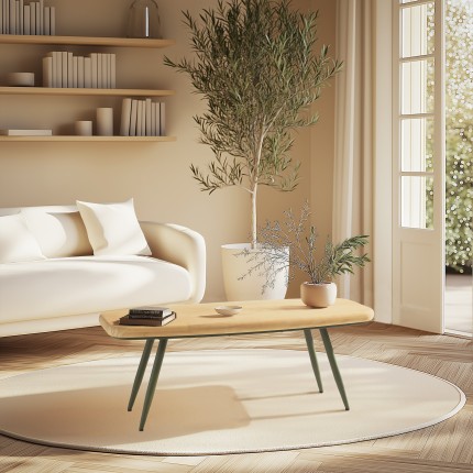 HELENA - PM Coffee Table with Pine Top and Green Metal Legs
