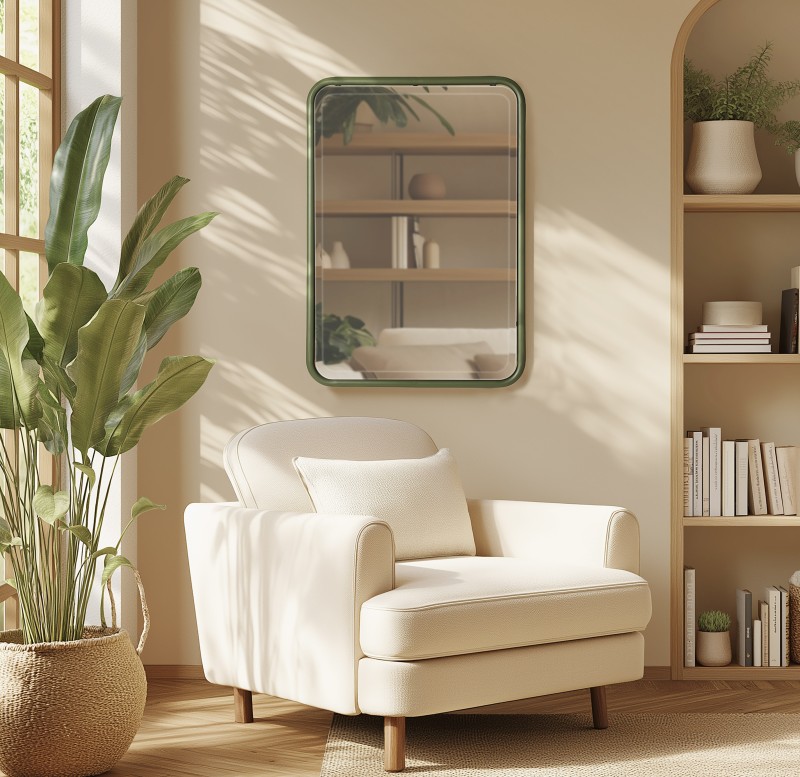 HELENA - Rectangular Mirror with Rounded Corners in Green Metal