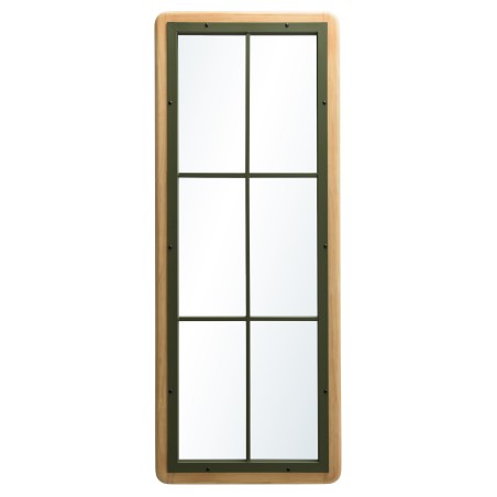 HELENA - Rectangular Glass Roof Style Mirror in Pine and Green Metal