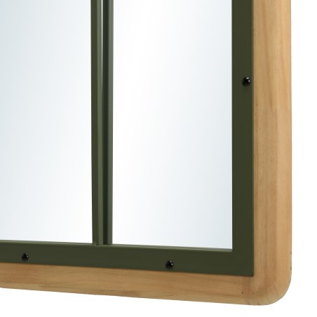 HELENA - Rectangular Glass Roof Style Mirror in Pine and Green Metal