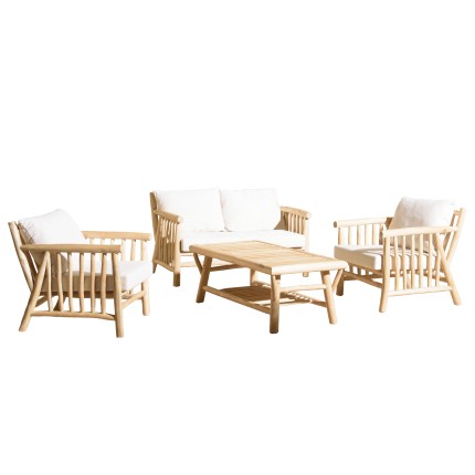 Ensemble BORNEO WILL : canapé 2 p. 2 fauteuils 1 table basse en teck